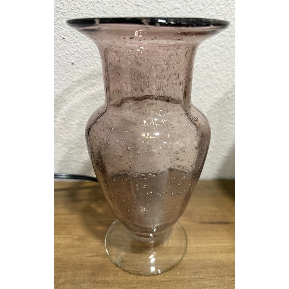 Vintage Hand Blown Pink Controlled Bubble Glass Vase 8
